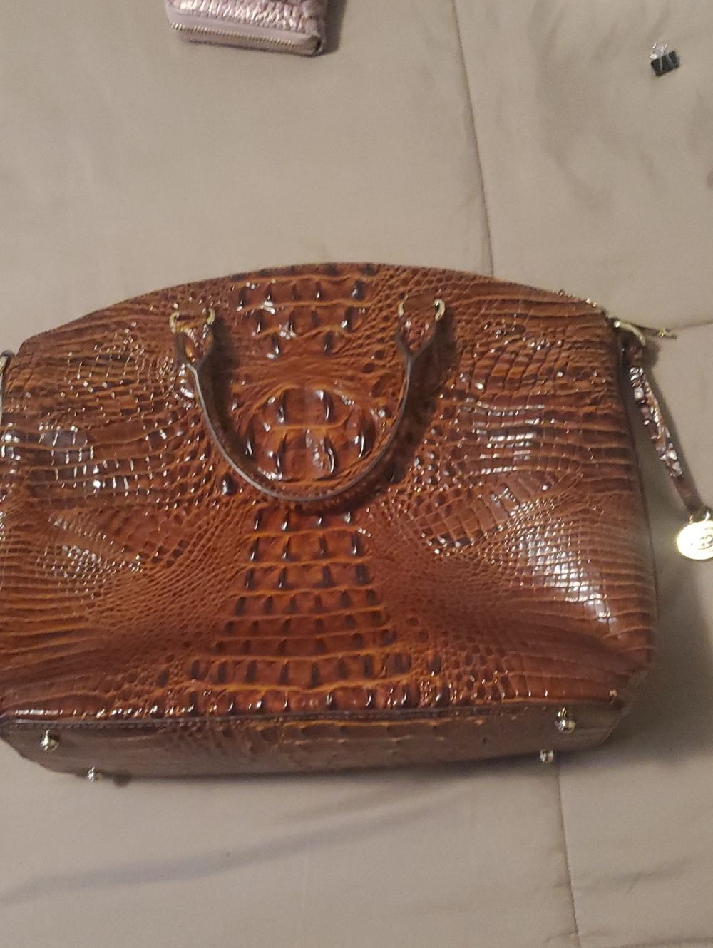 Croc-Embossed Brown  Handbag